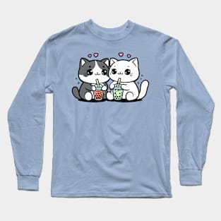 Cute Cats With Boba Tea Long Sleeve T-Shirt